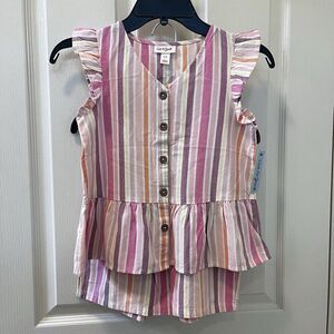 Cat & Jack Striped Button Front Top and Shorts 2-Pc Set Girls Size 8 NWT